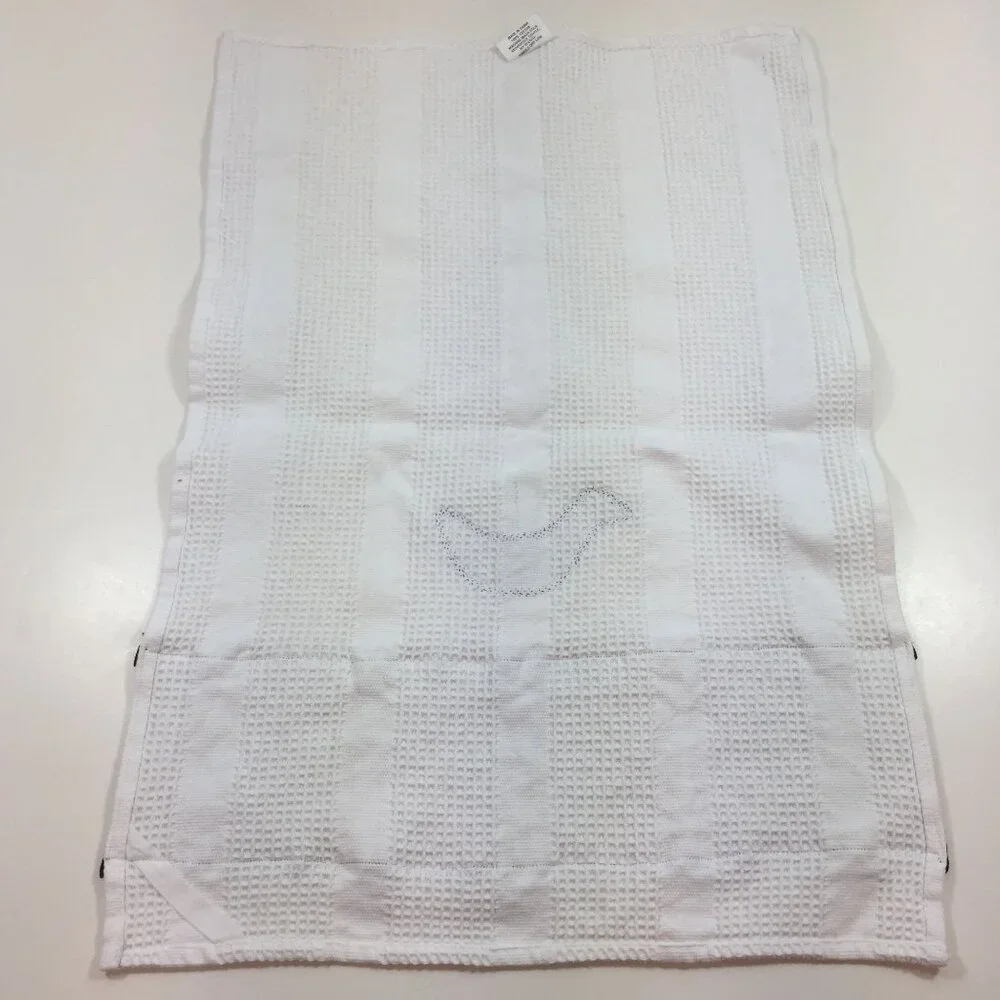 Crate & Barrel Set of 2 White Waffle Weave Dish Towels Duck Brown 24